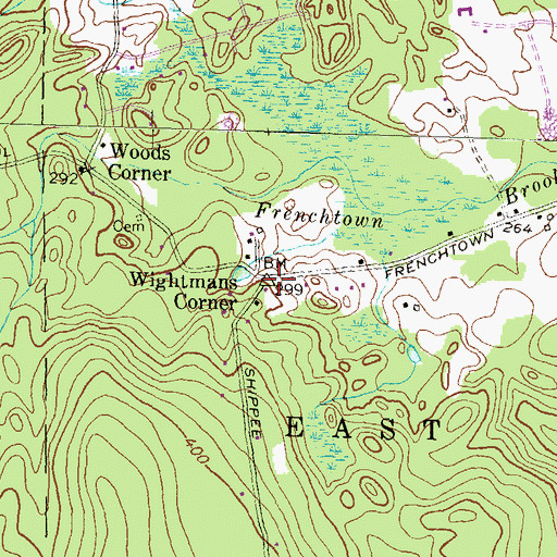 Topographic Map of Wightmans Corner, RI