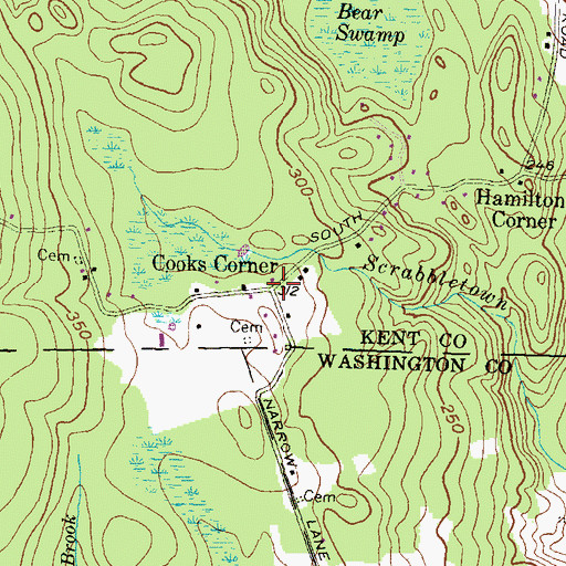 Topographic Map of Cooks Corner, RI