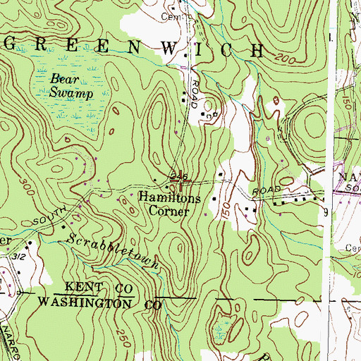 Topographic Map of Hamiltons Corner, RI