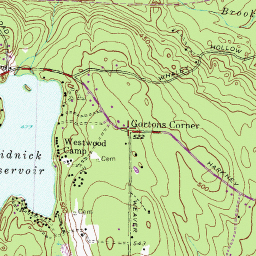 Topographic Map of Gortons Corner, RI