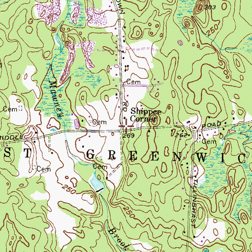 Topographic Map of Shippee Corner, RI