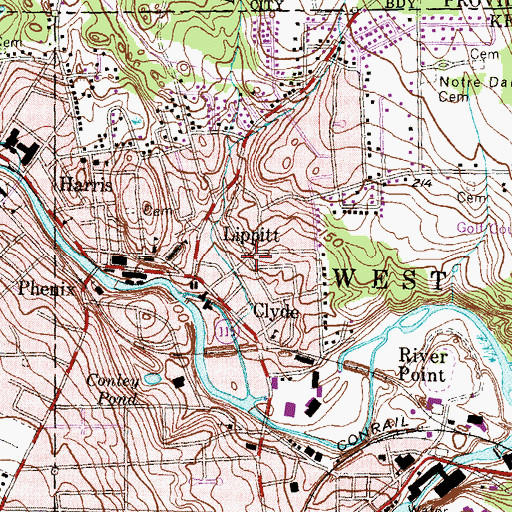 Topographic Map of Lippitt, RI