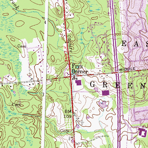 Topographic Map of Frys Corner, RI