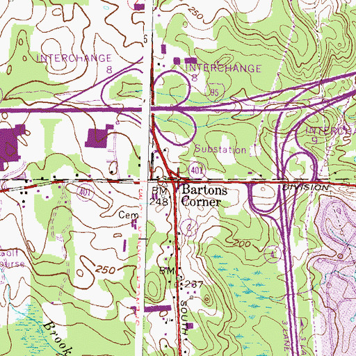 Topographic Map of Bartons Corner, RI