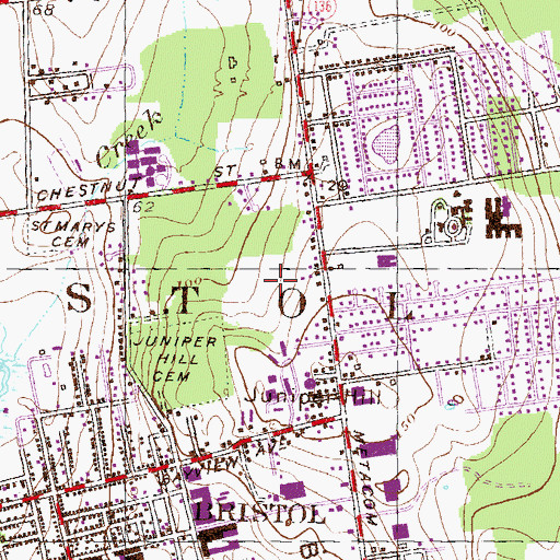 Topographic Map of Bristol Township, RI