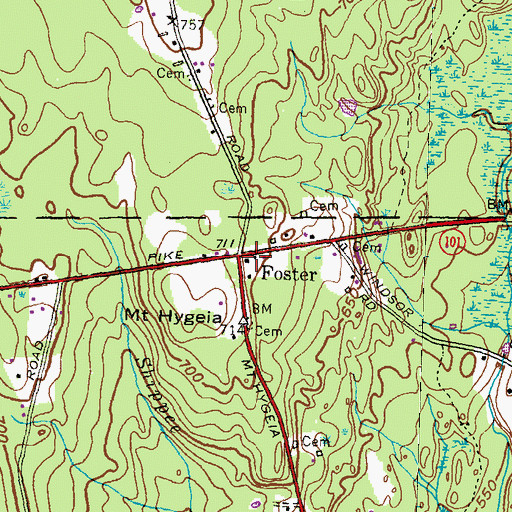 Topographic Map of Foster, RI