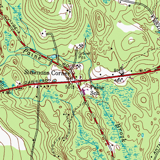 Topographic Map of Simmons Corner, RI