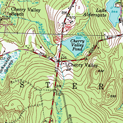 Topographic Map of Cherry Valley, RI