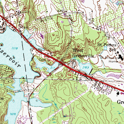 Topographic Map of West Greenville, RI