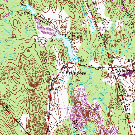 Topographic Map of Primrose, RI