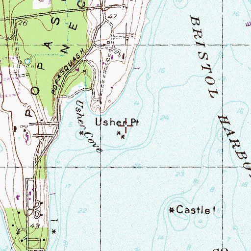 Topographic Map of Usher Rocks, RI