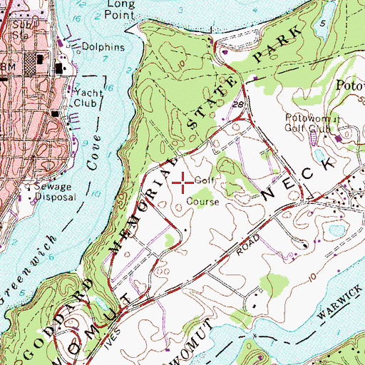 Topographic Map of Goddard Memorial State Park, RI