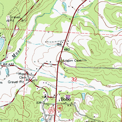 Topographic Map of Logan Cemetery, AL