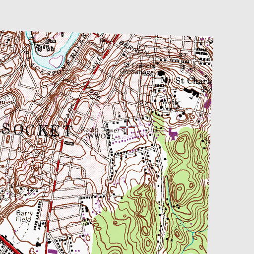 Topographic Map of WWON-FM (Woonsocket), RI