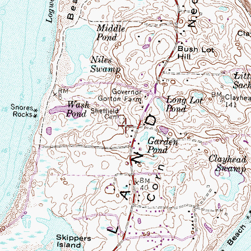 Topographic Map of Sheffield Cemetery, RI
