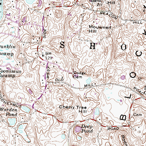 Topographic Map of John R Dodge Cemetery, RI