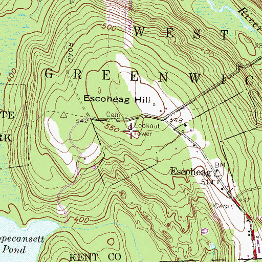 Topographic Map of Escoheag Hill, RI
