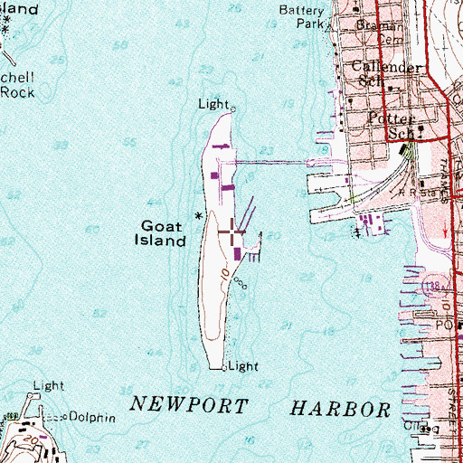 Topographic Map of Goat Island, RI