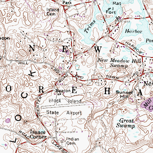 Topographic Map of New Shoreham Center, RI