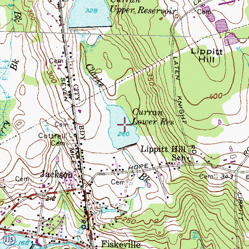 Topographic Map of John L Curran Lower Reservoir, RI