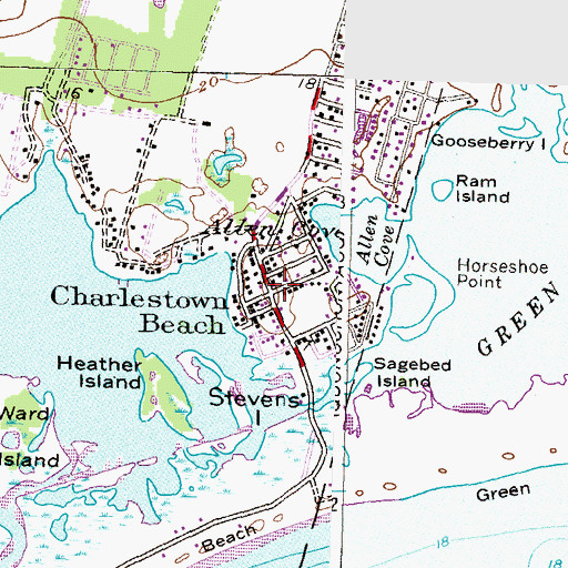 Topographic Map of Charlestown Beach, RI