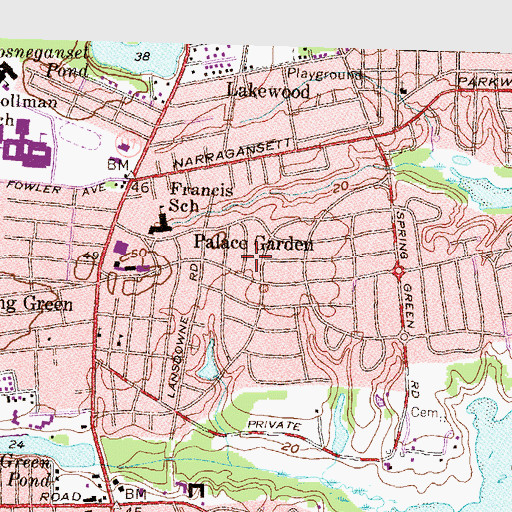 Topographic Map of Palace Garden, RI