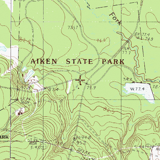 Topographic Map of Aiken State Park, SC