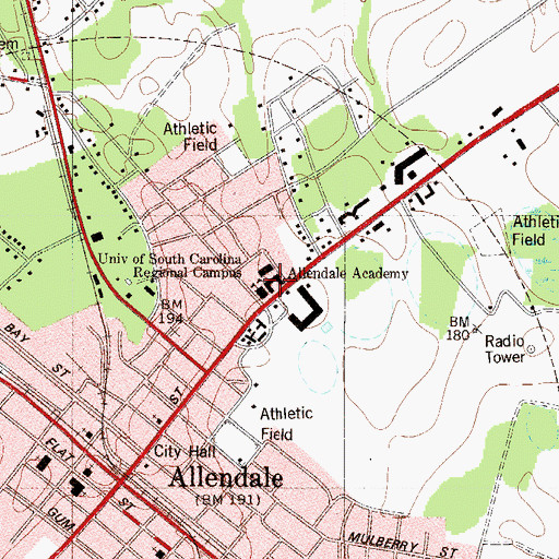 Topographic Map of Allendale Academy, SC