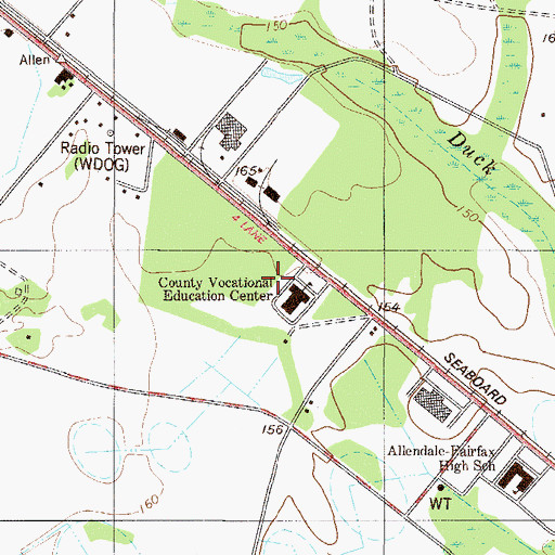 Topographic Map of Allendale Fairfax High School, SC