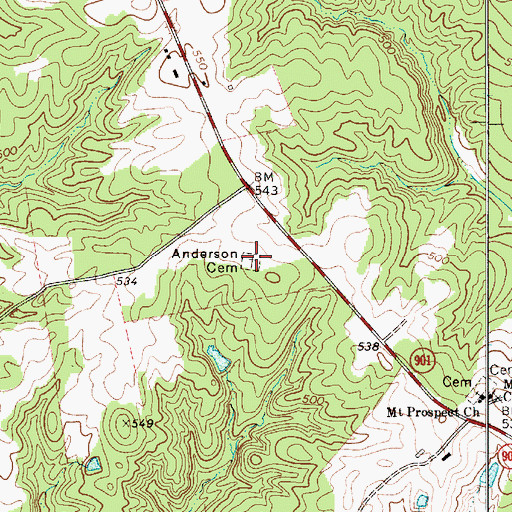 Topographic Map of Anderson Cemetery, SC