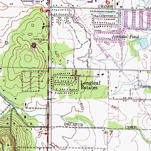 Topographic Map of Longleaf Estates, AL
