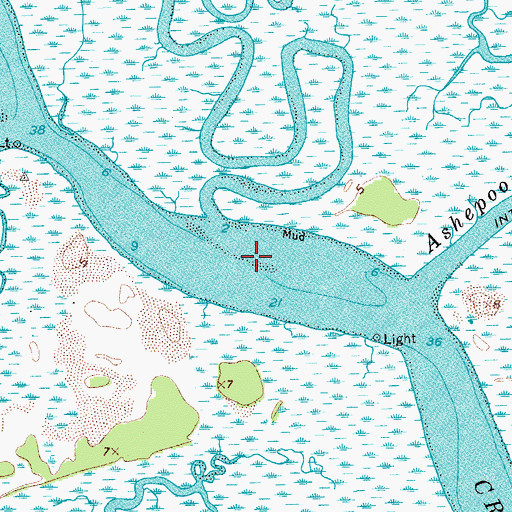 Topographic Map of Ashepoo Coosaw Cutoff, SC