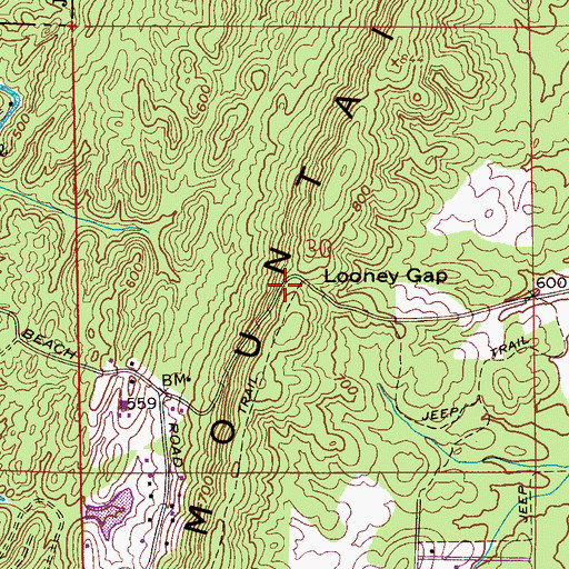 Topographic Map of Looney Gap, AL