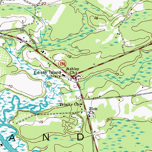 Topographic Map of Ashley Church, SC