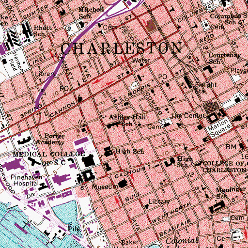 Topographic Map of Ashley Hall School, SC