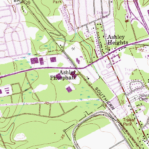 Topographic Map of Ashley Phosphate, SC