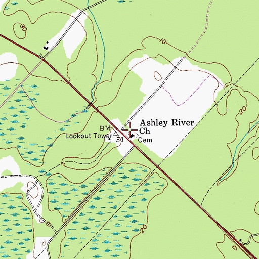 Topographic Map of Ashley River Church, SC