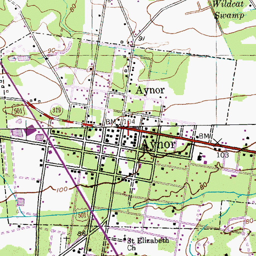 Topographic Map of Aynor, SC