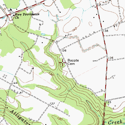 Topographic Map of Bacote Cemetery, SC