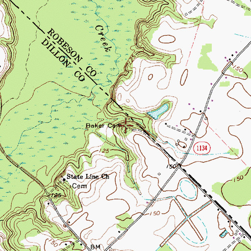 Topographic Map of Baker Cemetery, SC