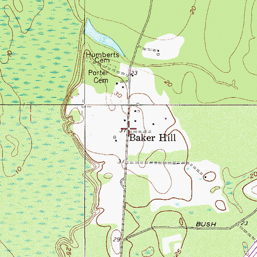 Topographic Map of Baker Hill, SC