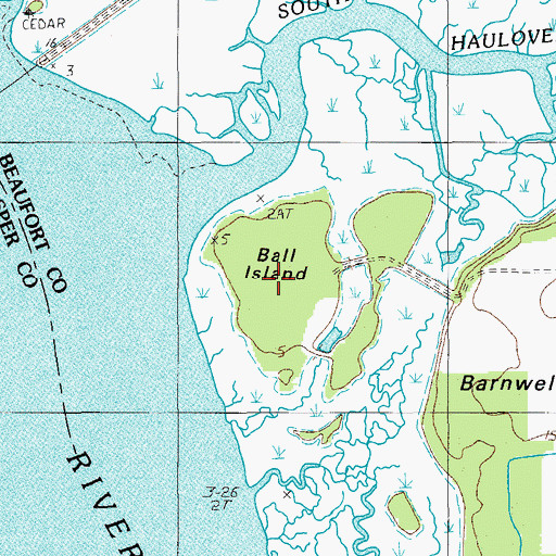 Topographic Map of Ball Island, SC