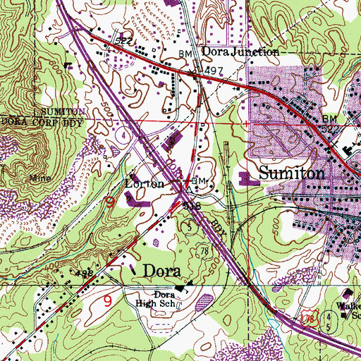 Topographic Map of Lorton, AL