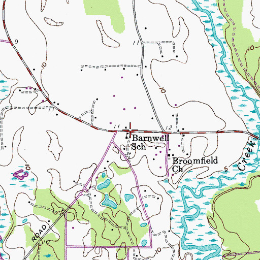 Topographic Map of Barnwell School, SC