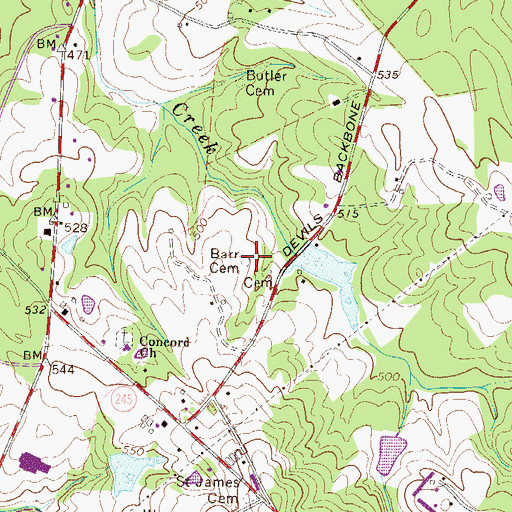 Topographic Map of Barr Cemetery, SC
