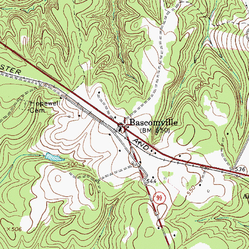 Topographic Map of Bascomville, SC