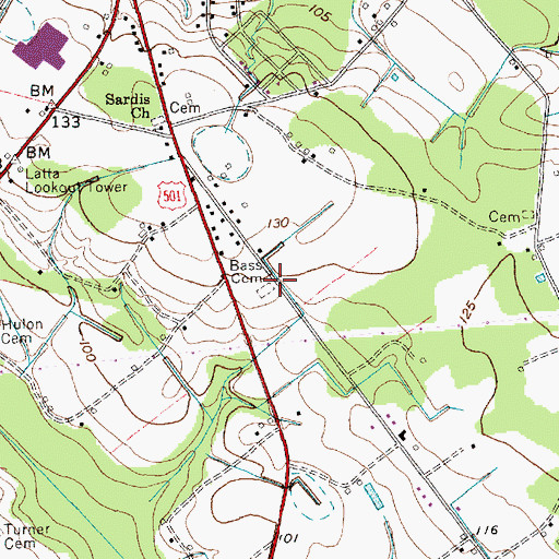 Topographic Map of Bass Cemetery, SC