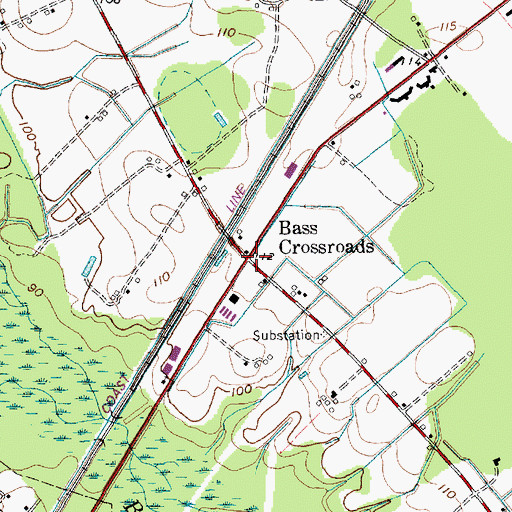 Topographic Map of Bass Crossroads, SC