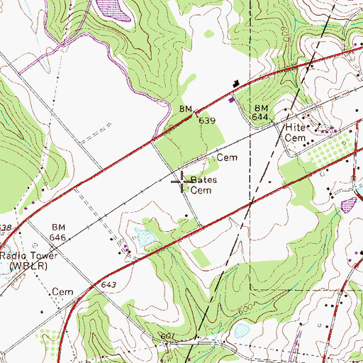 Topographic Map of Bates Cemetery, SC
