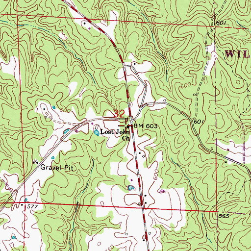 Topographic Map of Lost John Church, AL